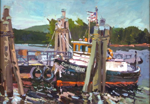 Tug boat oil painting, by Robert Noreika